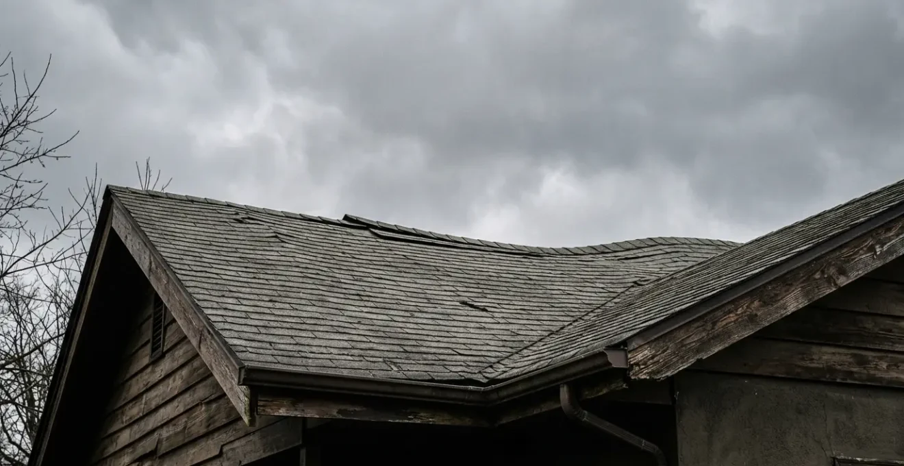 Intervention d'urgence sur une charpente endommagée avec documentation photographique des dégâts avant réparation