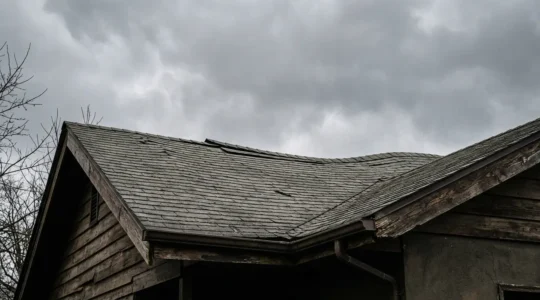 Intervention d'urgence sur une charpente endommagée avec documentation photographique des dégâts avant réparation