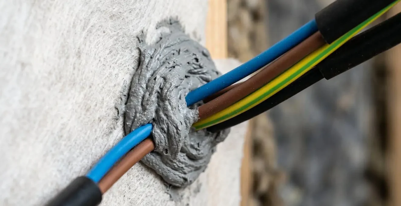 Vue détaillée des techniques de calfeutrement des passages de gaines électriques pour assurer l'étanchéité à l'air