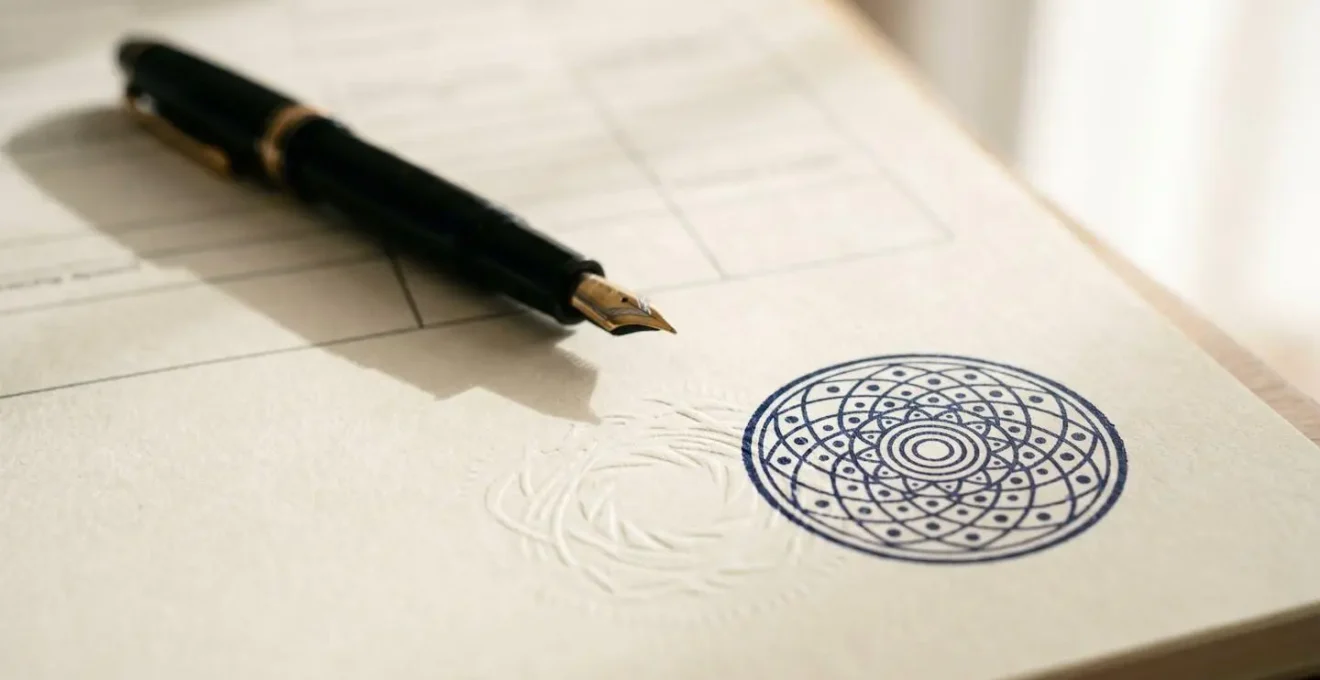 Cachet de validation et signature sur document administratif de fin de travaux