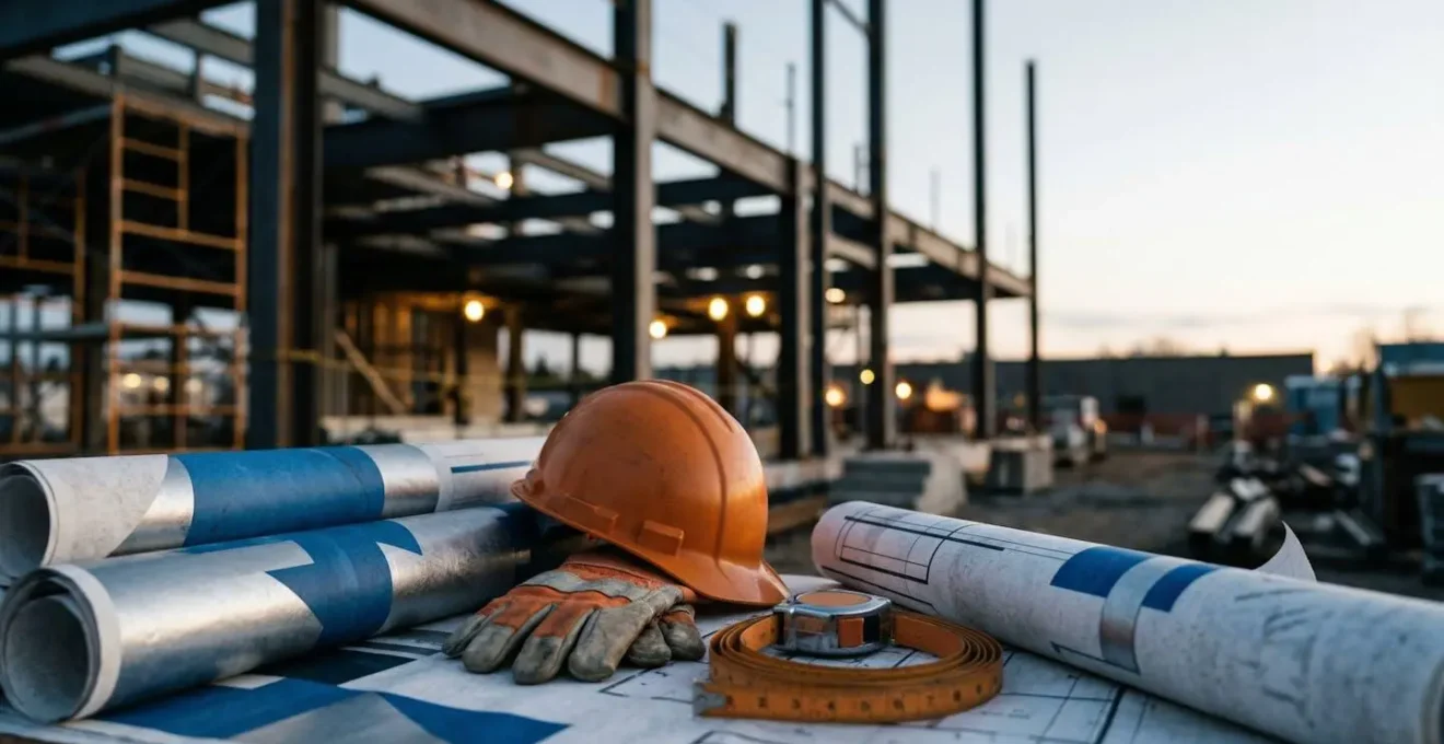 Professionnel du BTP analysant la gestion financière sur un chantier de construction métallique