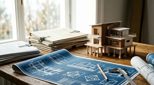 Projet de construction immobilière avec étude technique des fondations et documents de prêt bancaire