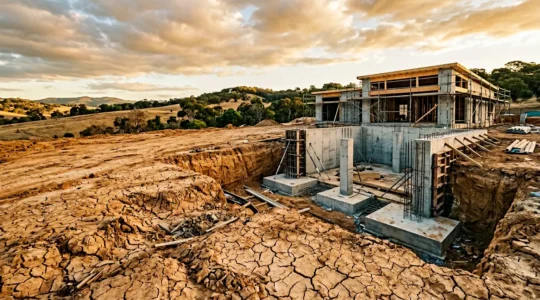 Construction de maison individuelle sur terrain argileux avec fondations adaptées en zone à risque