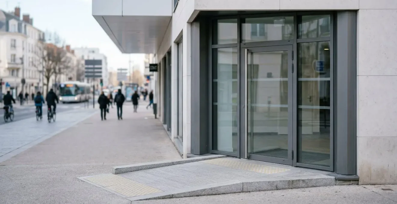 Aménagement d'un commerce urbain avec rampe d'accès pour personnes à mobilité réduite