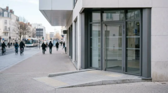 Aménagement d'un commerce urbain avec rampe d'accès pour personnes à mobilité réduite