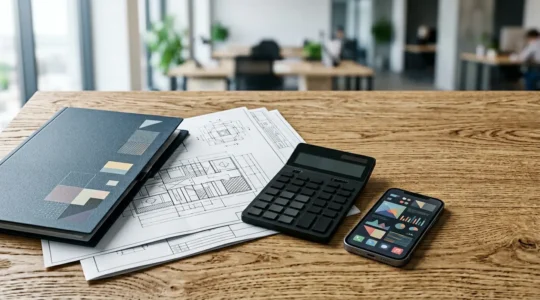 Dossier technique d'assurance construction avec devis et documents administratifs sur un bureau professionnel