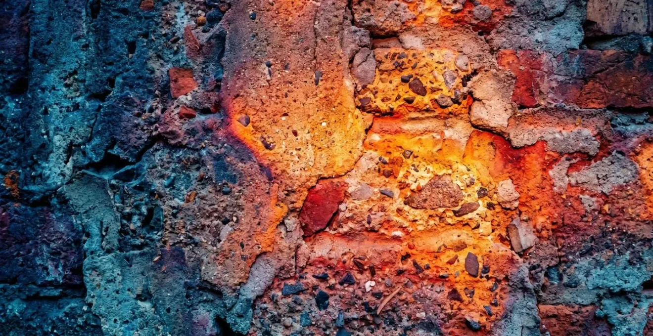 Détail d'une paroi révélant des variations de température à travers une texture de matériau de construction