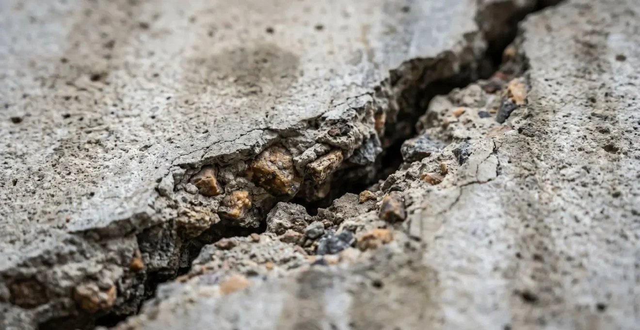 Fissure profonde dans un mur de fondation illustrant les désordres structurels liés à des fondations inadaptées
