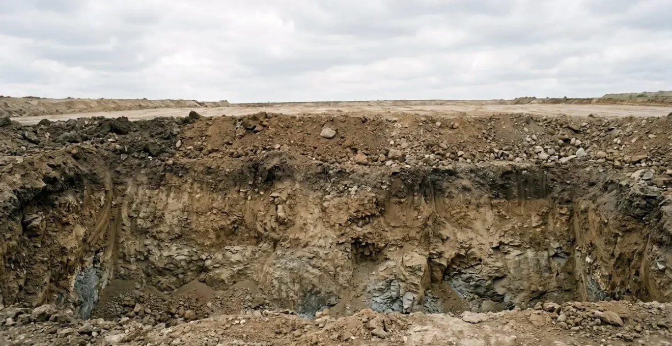 Coupe de terrain en remblai montrant les couches de sol instables sous une future construction